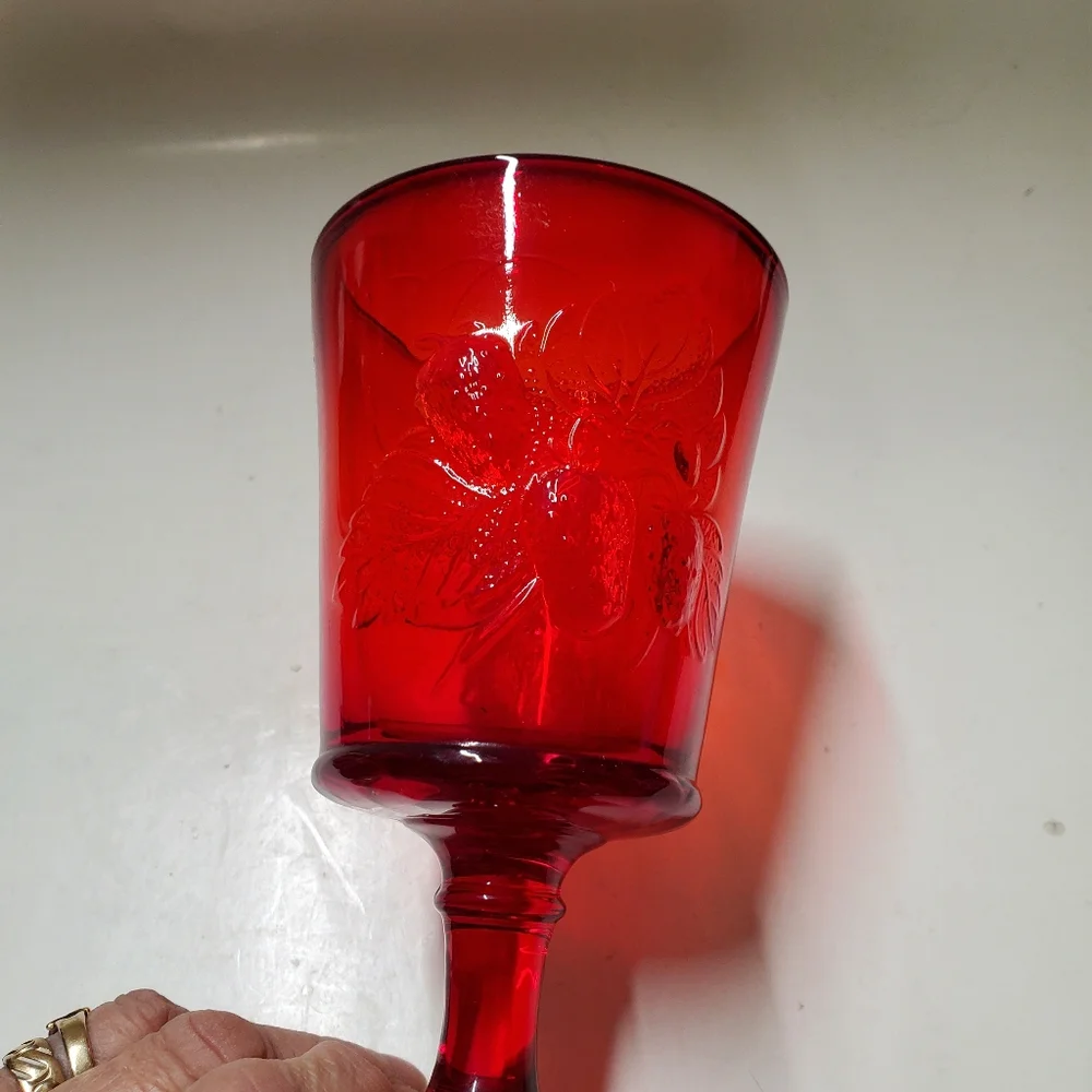 Vintage L G Wright Ruby Glass Strawberry and‎ Currant Collection Water Goblet